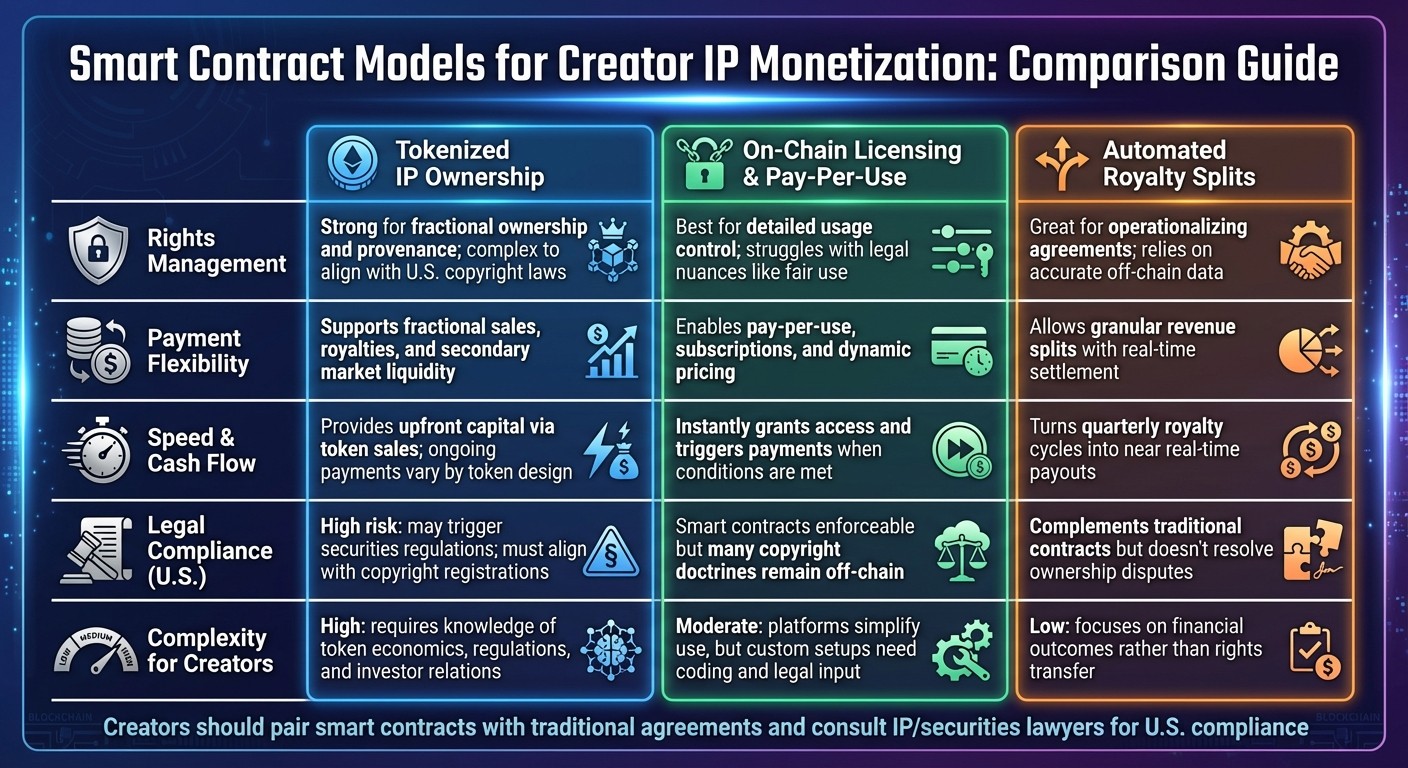 Smart Contract Models for Creator IP Monetization: Comparison Guide