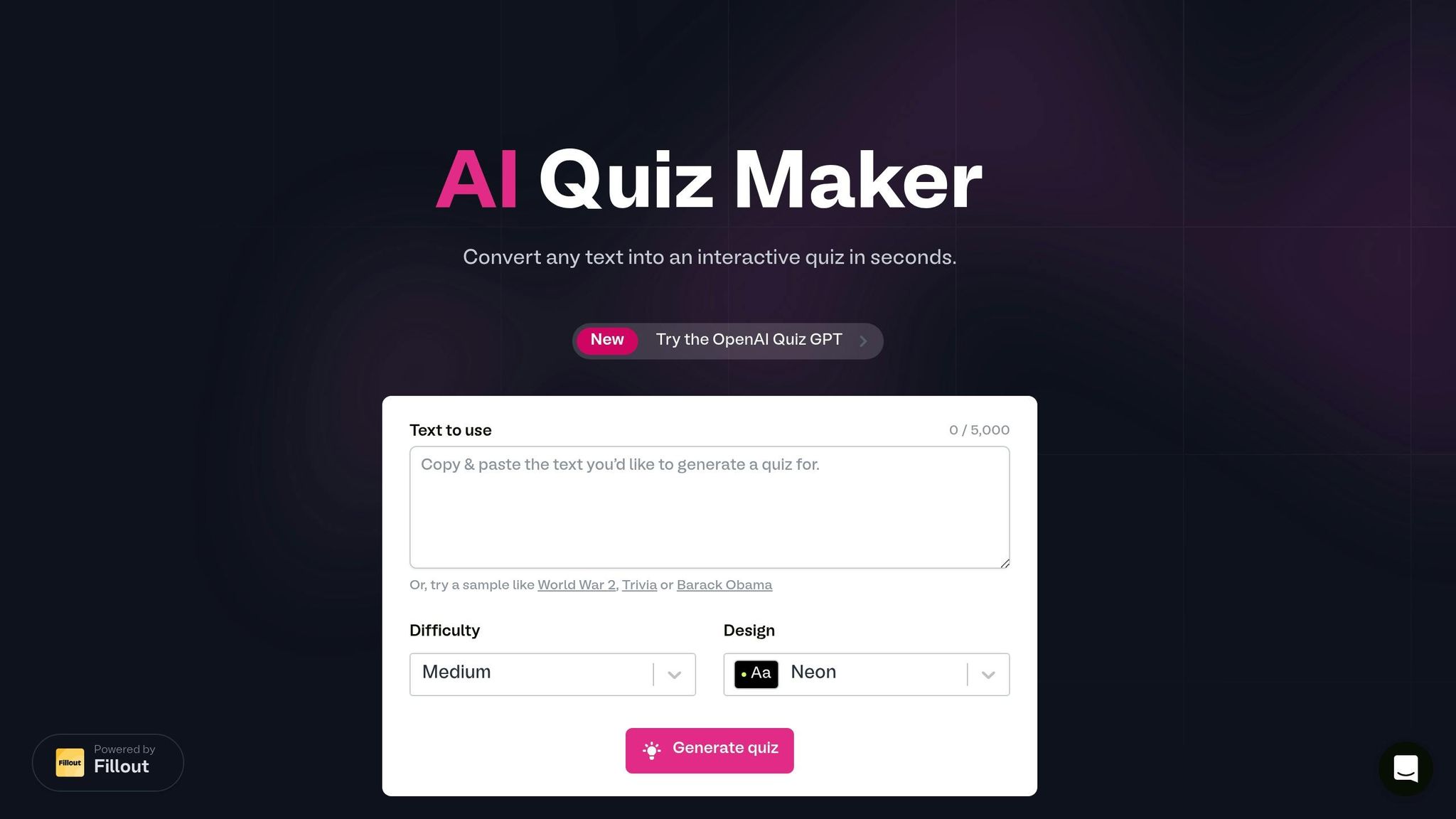 Fillout AI Quiz Maker