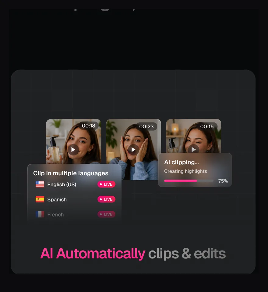 TwinTone AI automatically clips and edits stream highlights with progress indicators